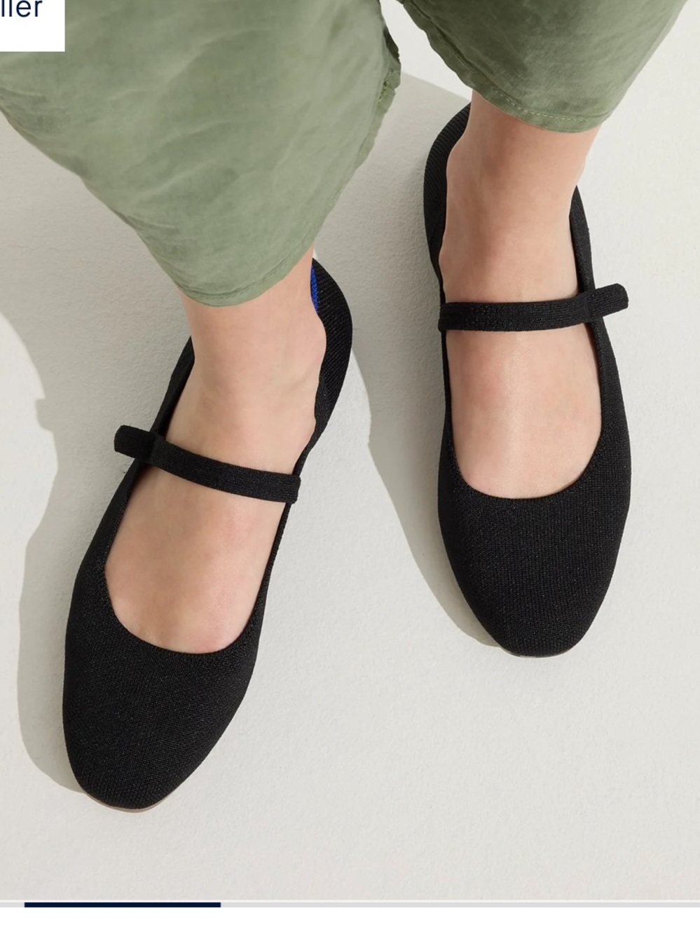 Rothy's Black Mary Jane square toe Flats with Strap